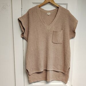 POL Chenille Sweater Size Medium Oversized Oatmeal  Short-sleeve V-neck